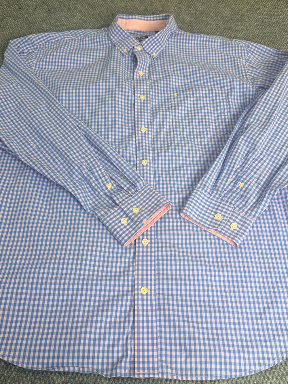 IZOD Premium Essentials Men’s 3XLT Shirt Blue Pink Gingham Plaid Long Sleeve